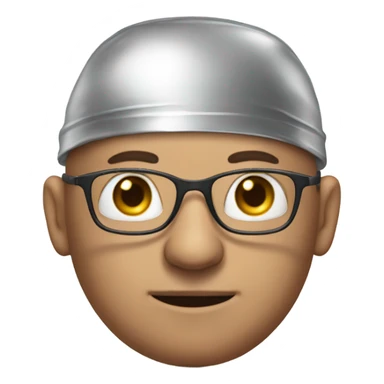 bald man with glasses portrait wearing tinfoil hat sticker