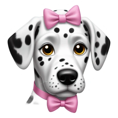 a  Dalmatian with all black ears wearing a pink bow sticker