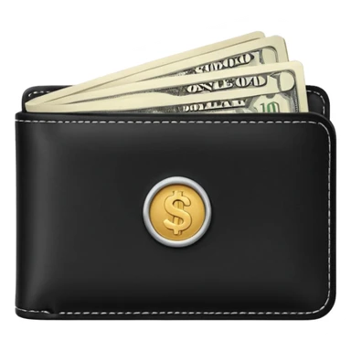 black wallet with a single one dollar bill inside, just one dollar sticker