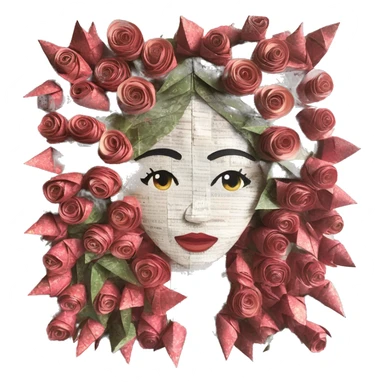  lady face made of 420 origami newspaper roses hemp leaves lantern fairy lights burning paper and hemp leaves in hair  sticker