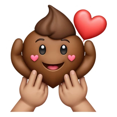 poop emoji with hands holding a heart sticker
