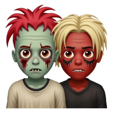 make two zombie boys, one with dreadlocks half blonde and half black, short, and the second with dreadlocks also with red roots, and hair reaching the shoulders  sticker
