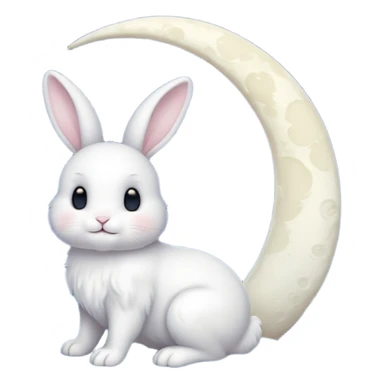 a white bunny in the foreground (no small details) and a large crescent moon in the background sticker