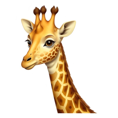 Cinematic Noble Giraffe Portrait Emoji, Poised and regal, with a towering, elegant build and a stunning, patterned Fur of warm yellows and browns, long, graceful neck and soulful, gentle eyes, Simplified yet sharp and sophisticated features, highly detailed, glowing with a soft, dignified glow, high shine, intelligent and graceful, stylized with an air of savannah majesty, focused and attentive, soft glowing outline, capturing the essence of a watchful and confident giant, so majestic it feels as though it could stretch out of the screen with effortless authority! sticker