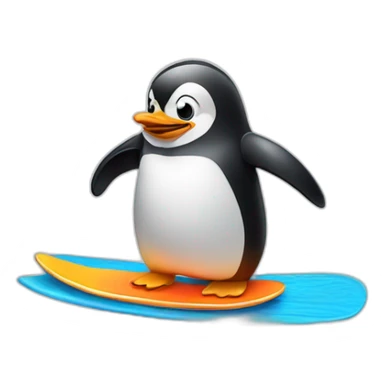 penguin with surfing board sticker