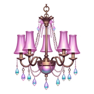 PInk iridescent Bell with chained hanging crystals with feathers CHANDELIER sticker