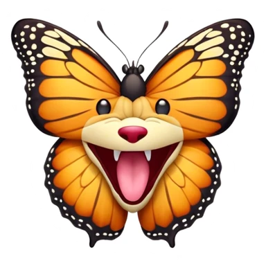 Cinematic Realistic Cute Yawning monarch Butterfly Portrait Emoji, Head tilted slightly with a dramatic, wide-open yawn, showcasing soft, downy ruby wings with gentle droop and half-closed, drowsy eyes rendered in exquisite natural detail, high shine, relaxed yet expressive, styled with a dash of delicate floral charm, soft glowing outline, capturing the essence of a sleepy yet affectionate red butterfly that appears ready to rest its vibrant wings in quiet slumber! sticker