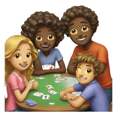 3 boys and 2 girls playing cards  sticker