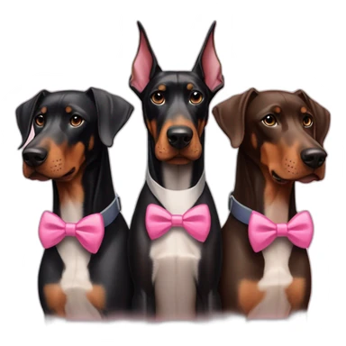 white-doberman-with-a-pink-bow-tie,-with-a-black-doberman-on-its-left-and-a-brown-doberman-on-its-right sticker