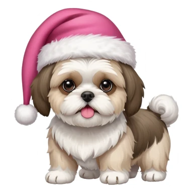 one little white all over shih tzu dog with pink santa hat and one mostly white with black havanese dog wearing a red santa hat sticker