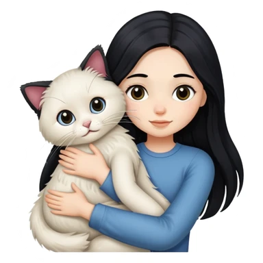 A girl with long black  hair tightly hugged a Ragdoll sticker