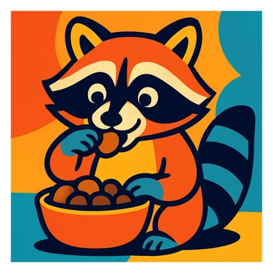 raccoon eating, vibrant cartoon style sticker