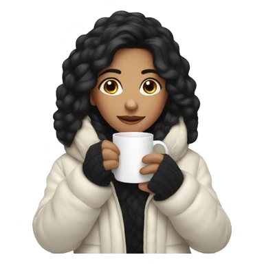 a girl with black hair drink a cup of tea at the winter sticker