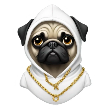 Black Pug wearing white hoodie and gold chains sticker