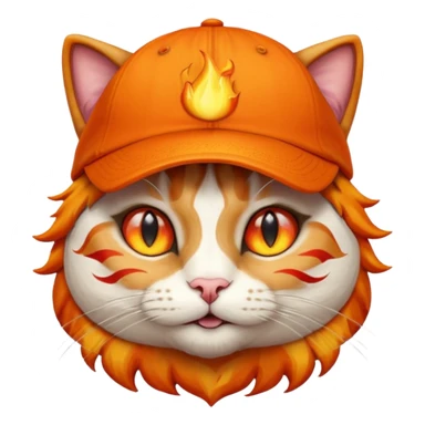Cat with the flames in his eyes with a orange baseball hat in sticker