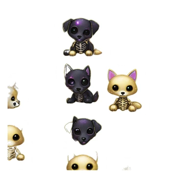 Black iridescent dog fox zombie skeleton gold mechanical nebula galaxy stars flowers fairy lights vintage sticker