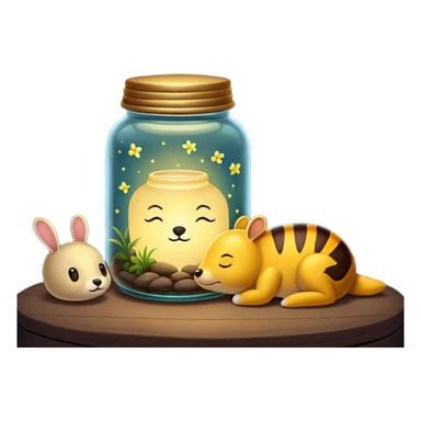 firefly jar used as night lamp beside sleeping critter sticker