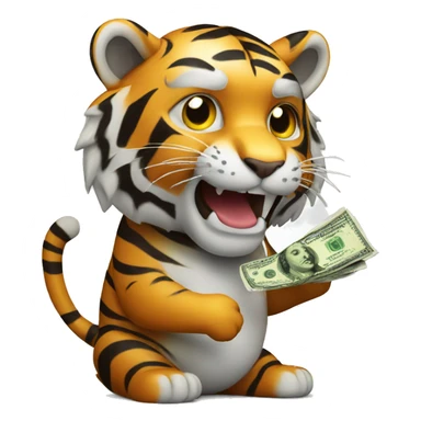 A tiger holding money sticker