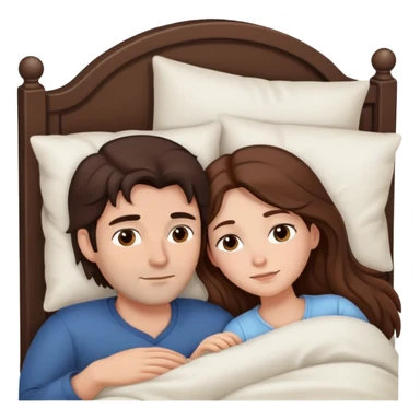 Man with dark brown hair and woman with long brown hair in bed cuddling and sleeping  sticker
