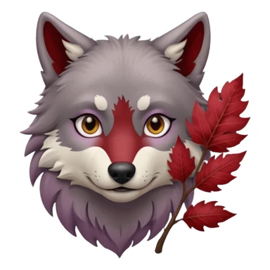 A wolf with lilac gray eyes and holding a weirwood leaf sticker
