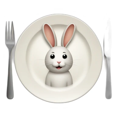 Rabbit inside a plate, fork and knife sticker