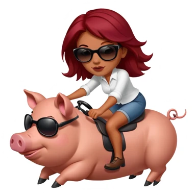 Women with dark red hair and slightly tanned skin riding a pig with sunglasses sticker