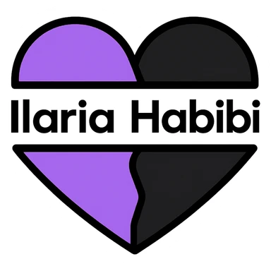 Change the font of the text 'Illarias Habibi' to a modern geometric style, keeping the split black and purple heart with no background. sticker