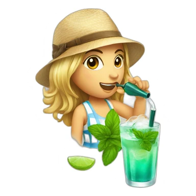 argentine girl with magnifying glass and pipe drinking mojito sticker