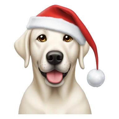 White lab wearing a Christmas hat sticker