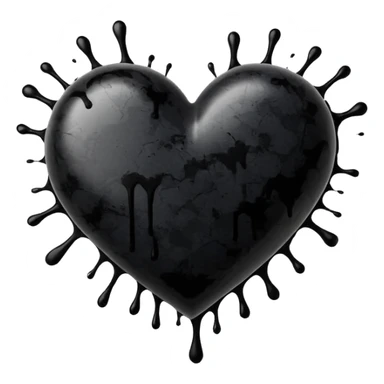 black ink heart emoji with ink streaks, isolated on white background, grung sticker