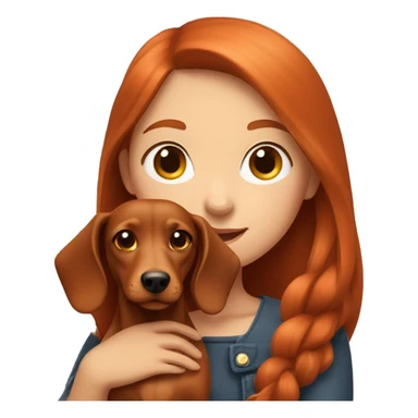 red-haired young girl with a dachshund in her arms sticker