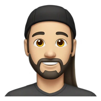 young white man with long hair, a black cap, earings and a black beard. sticker