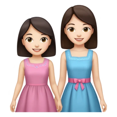 Korean girl and white brunette girl in dresses smiling sticker