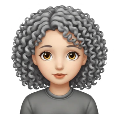 Fais une fille avec les cheveux bouclés gris brillants, avec des yeux qui sont vraiment gris foncés sticker