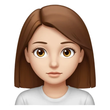 Chica de pelo liso ,largo y marrón con ojos color marrón claro y una camiseta blanca y la piel blanca con pestañas sticker
