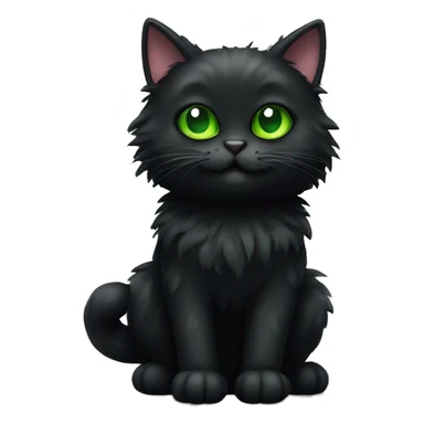 Full body fluffy black cat with big round green eyes sticker