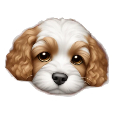 white and red cavapoo puppy sleeping with a blanket sticker