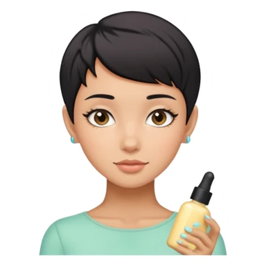 tan girl with black hair & a pixie cut no earrings doing cute pastel colors skin care sticker