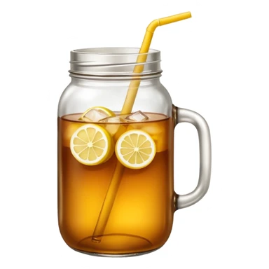 mason jar without any straws, 2d, in google emoji style, no face, simple with little shading, mason jar with ice lemon tea but no lemons and no ice visible.  sticker