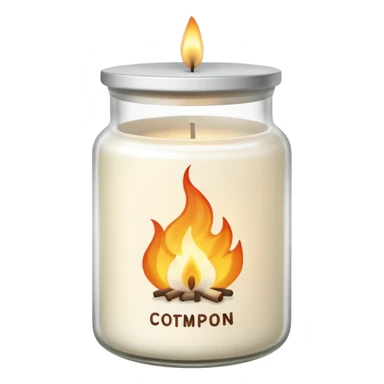 aesthetic emoji of a creamy white candle in a matte glass jar with the label “cotton”, three small flames burning evenly, soft cozy lighting, minimal elegant vector style, transparent background sticker