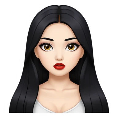 baddie with Asian and Latina features, long straight black hair, glamour makeup, white skin sticker