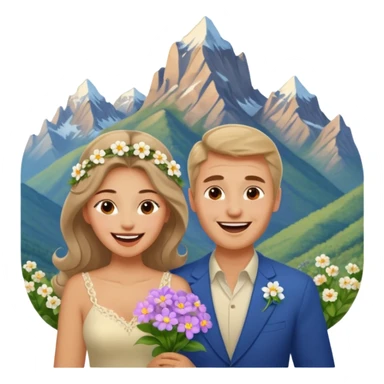 Couple  laughing traveling russian man and elegant  Latina girl delicate flowers and mountains in the background  sticker