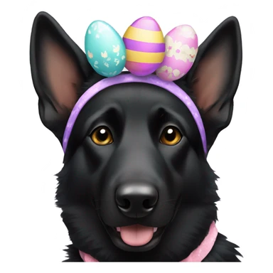 All black German shepherd with Easter headband sticker