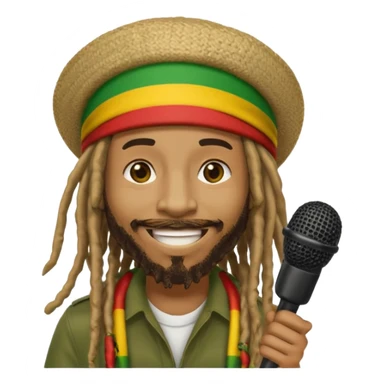 Emoji sticker of reggae artist Anthony B 🧔🏾‍♂️ with dreadlocks, Rasta hat 🟥🟨🟩, smiling and holding a mic 🎤. Text says 'Big Up Anthony B!' in bold reggae font 💥🔥✊🏾 sticker