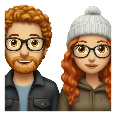 Red haired white couple kissing. Woman long hair with beanie. Man curly hair with glasses. sticker