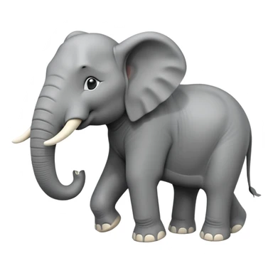 A giant 3D cartoon elephant in side view, thick gray skin, large tusks, dust around its feet, strong sunlight and shadows, realistic and powerful Memoji-style. sticker