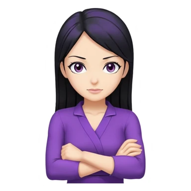 Nico Robin with black hair, purple outfit, arms crossed sticker