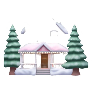 Pastel pink Christmas house with Christmas lights and evergreen trees sticker