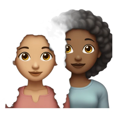 SISTERS!:subject 1 is Latina with long black hair hazel eyes, subject 2 is a pretty ebony woman with almond eyes and afro puffs, the couple is hugging sticker