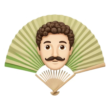 Paper hand fan with Italian man face with curly mustache printed on the fan surface sticker